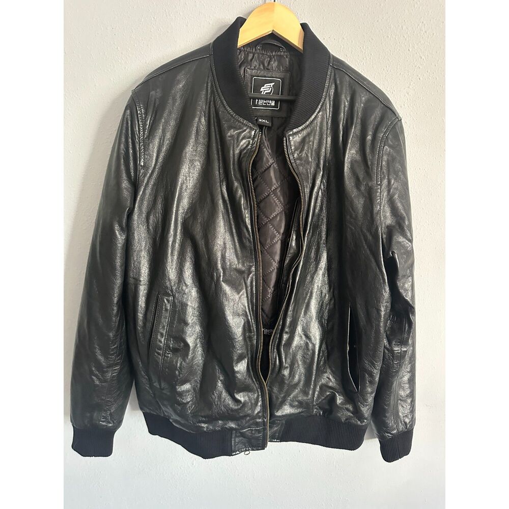 Finches Club 100% Leather Bomber Jacket XL/2XL Black Quilted Lining Runs Small - Picture 2 of 8